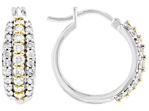Natural Yellow And White Diamond 14k White Gold Hoop Earrings 0.95ctw