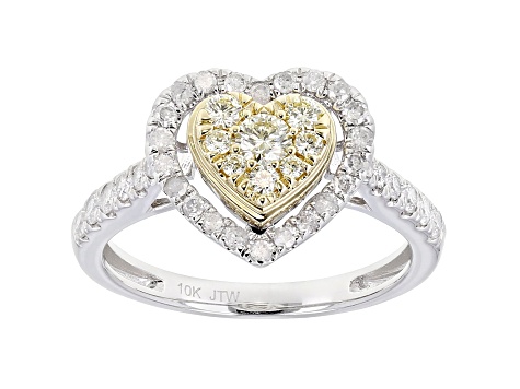 Natural Yellow And White Diamond 10K White Gold Heart Cluster Ring 0 ...