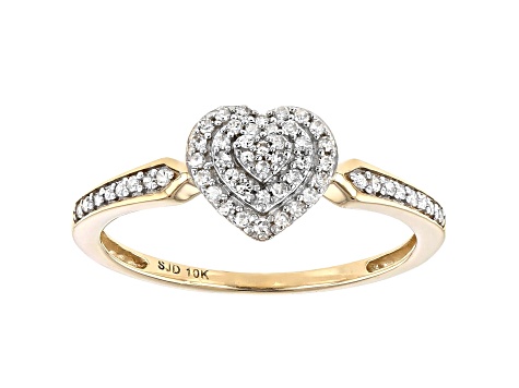 White Diamond 10k Yellow Gold Heart Cluster Ring 0.15ctw - UDG256 | JTV.com