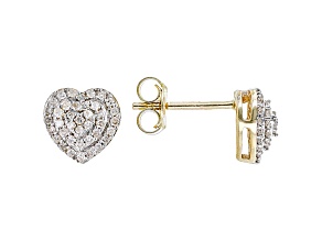 White Diamond 10k Yellow Gold Heart Cluster Earrings 0.25ctw