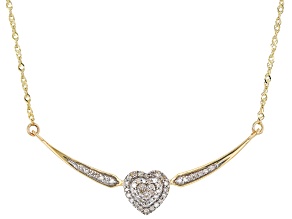 White Diamond 10k Yellow Gold Heart Bar Necklace With Singapore Chain 0.15ctw