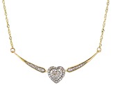 White Diamond 10k Yellow Gold Heart Bar Necklace With Singapore Chain 0.15ctw