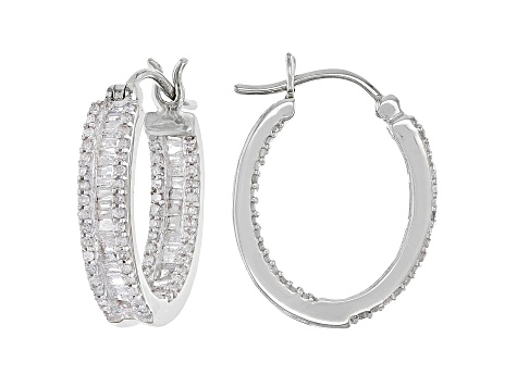 White Diamond 10K White Gold Hoop Earrings 1.00ctw