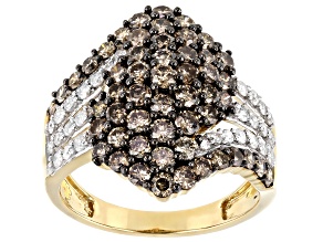 Champagne & White Diamond 10K Yellow Gold Cluster Ring 2.33ctw