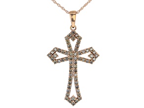 Champagne Diamond 10K Rose Gold Cross Pendant With Chain 0.90ctw