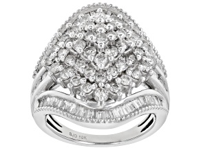 White Diamond 10K White Gold Cluster Ring 2.00ctw