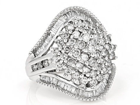 White Diamond 10K White Gold Cluster Ring 2.00ctw