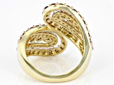 Champagne And White Diamond 10k Yellow Gold Bypass Ring 2.00ctw