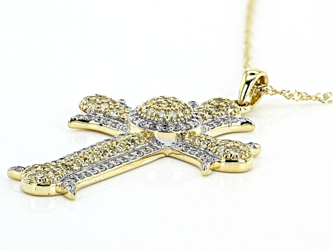 Natural Yellow & White Diamond 10k Yellow Gold Cross Pendant With ...