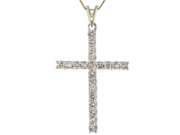 Picture of Diamond 10k Yellow Gold Cross Pendant With 18" Box Chain 1.00ctw