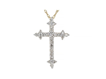 Brilliance Fine Jewelry 10K Yellow Gold Cubic Zirconia Cross on 18 Gold  Filled Chain Pendant 