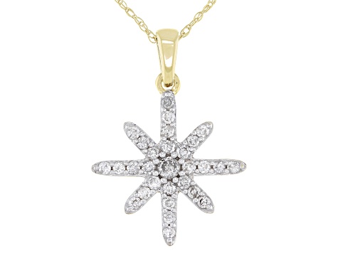 White Diamond 10k Yellow Gold Celestial Pendant With 18 Inch Rope Chain 0.55ctw