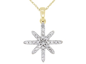 White Diamond 10k Yellow Gold Celestial Pendant With 18 Inch Rope Chain 0.55ctw