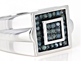 Blue Diamond Rhodium Over Sterling Silver Mens Cluster Ring 0.38ctw