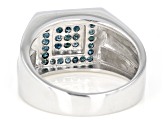 Blue Diamond Rhodium Over Sterling Silver Mens Cluster Ring 0.38ctw