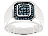 Blue Diamond Rhodium Over Sterling Silver Mens Cluster Ring 0.48ctw