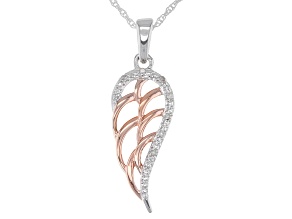 White Diamond Accent Rhodium & 14K Rose Gold Over Sterling Silver Angel Wing Pendant