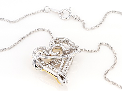 White Diamond Rhodium And 14K Yellow Gold Over Sterling Silver Heart Pendant With Chain 0.50ctw