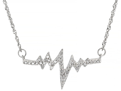 White Diamond Rhodium Over Sterling Silver Heartbeat Necklace 0.38ctw