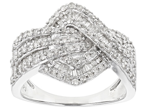 White Diamond Rhodium Over Sterling Silver Cluster Ring 1.00ctw ...