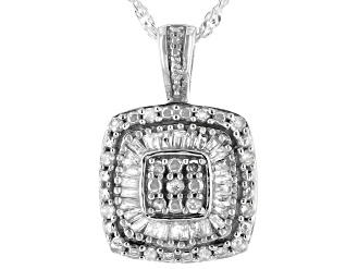 White Diamond Rhodium Over Sterling Silver Cluster Pendant With Chain 0.50ctw