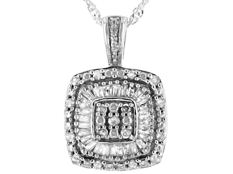 White Diamond Rhodium Over Sterling Silver Cluster Pendant With Chain 0.50ctw