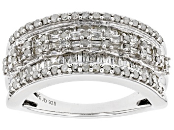 Picture of White Diamond Rhodium Over Sterling Silver Wide Band Ring 1.10ctw