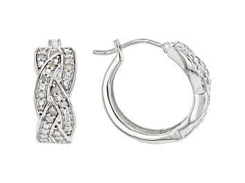 Picture of White Diamond Rhodium Over Sterling Silver Hoop Earrings 0.25ctw