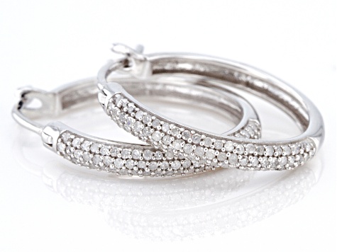 White Diamond Rhodium Over Sterling Silver Hoop Earrings 0.40ctw