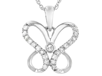 Picture of White Diamond Rhodium Over Sterling Silver Pendant W/ 18" Rope Chain 0.15ctw