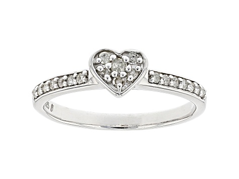 White Diamond Rhodium Over Sterling Silver Heart Band Ring 0.20ctw ...
