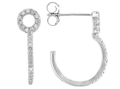 White Diamond Rhodium Over Sterling Silver Geometric Inspired J-Hoop Earrings 0.15ctw