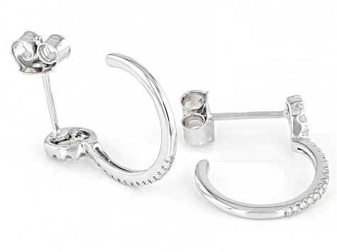 White Diamond Rhodium Over Sterling Silver Geometric Inspired J-Hoop Earrings 0.15ctw