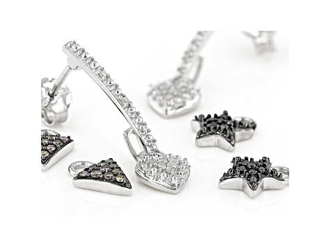 Champagne, Black, And White Diamond Rhodium Over Silver Earrings With Interchangeable Charms 0.35ctw
