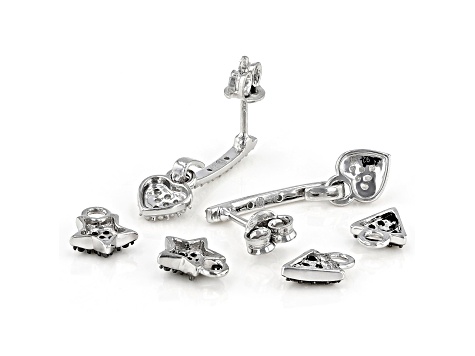 Champagne, Black, And White Diamond Rhodium Over Silver Earrings With Interchangeable Charms 0.35ctw