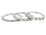 White Diamond Rhodium Over Sterling Silver Set Of 3 Stackable Band Rings 0.45ctw