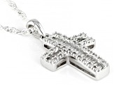 White Diamond Rhodium Over Sterling Silver Cross Pendant And Chain 0.25ctw