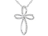 White Diamond Accent Rhodium Over Sterling Silver Cross Pendant And 18" Singapore Chain