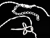 White Diamond Accent Rhodium Over Sterling Silver Cross Pendant And 18" Singapore Chain