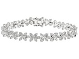 White Diamond Rhodium Over Sterling Silver Floral Tennis Bracelet 0.30ctw