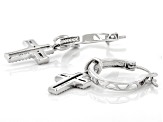 White Diamond Accent Rhodium Over Sterling Silver Cross Charm Hoop Earrings