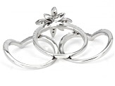 White Diamond Rhodium Over Sterling Silver Stackable Floral Ring Set 0.65ctw