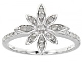 White Diamond Rhodium Over Sterling Silver Stackable Floral Ring Set 0.65ctw