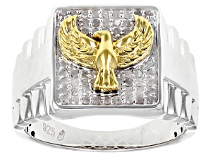 White Diamond Rhodium And 14k Yellow Gold Over Sterling Silver Mens Wide Band Ring 0.25ctw