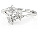 White Diamond Rhodium Over Sterling Silver Cluster Floral Ring 0.33ctw