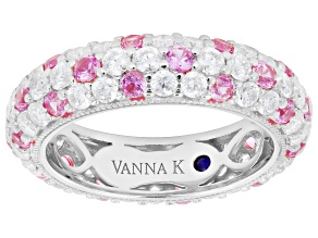 Moissanite And 1.41ctw Lab Created Pink Sapphire Platineve Band Ring 2.20ctw DEW.