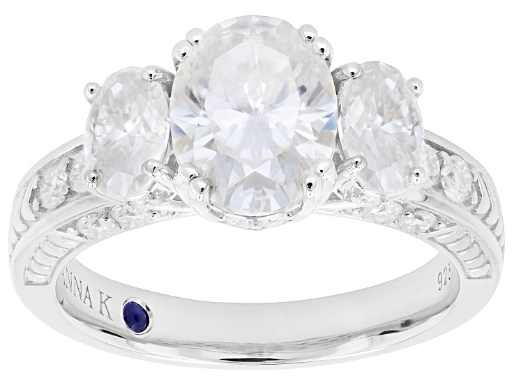 Moissanite Platineve 3 Stone Design Ring 3.46ctw DEW