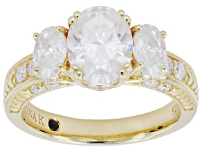 Moissanite 14K Yellow Gold Over Silver 3 Stone Design Ring 3.46ctw DEW
