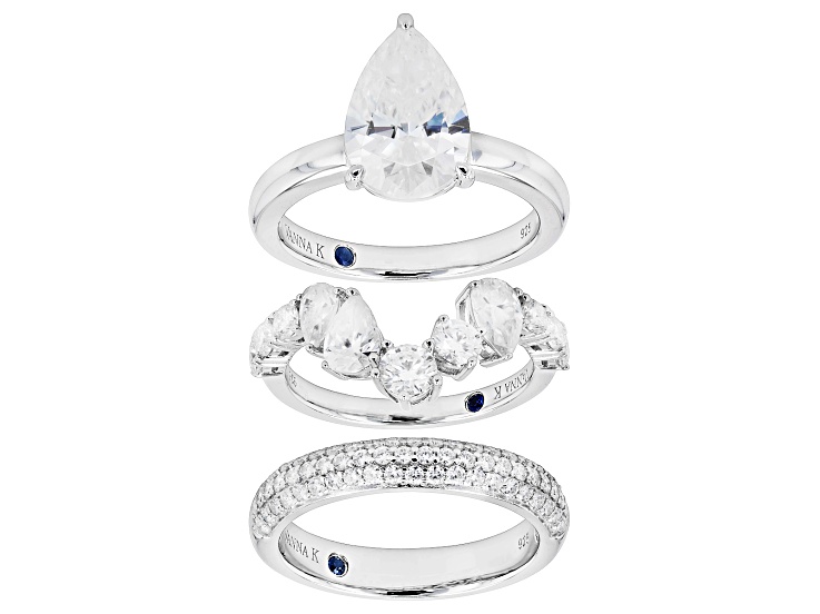 Moissanite Platineve Ring With Two Bands 6.07ctw DEW.