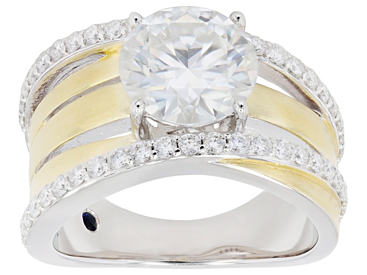 Moissanite Platineve And 14k Yellow Gold Over Silver Crossover Ring 3.62ctw DEW